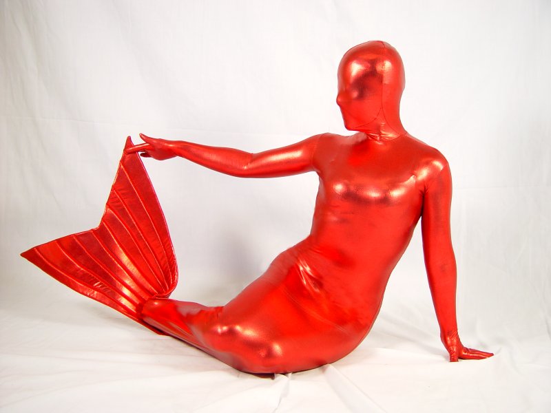 Mermaid Shiny Spandex Zentai Zentai Suit Red